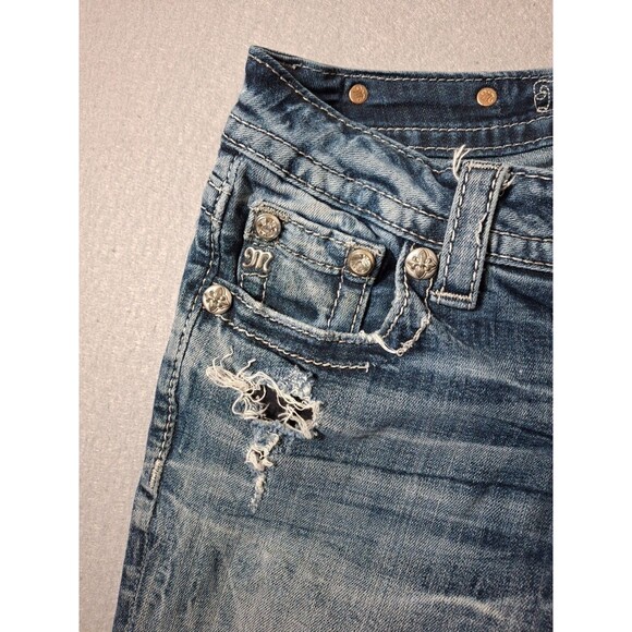 Miss Me Embellished Capri Jeans 26 30x19 Distressed Holes Selvedge T Flap Pocket - Picture 9 of 12